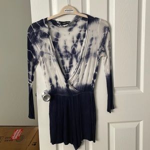 Navy and White Tie Dye Long sleeve romper
